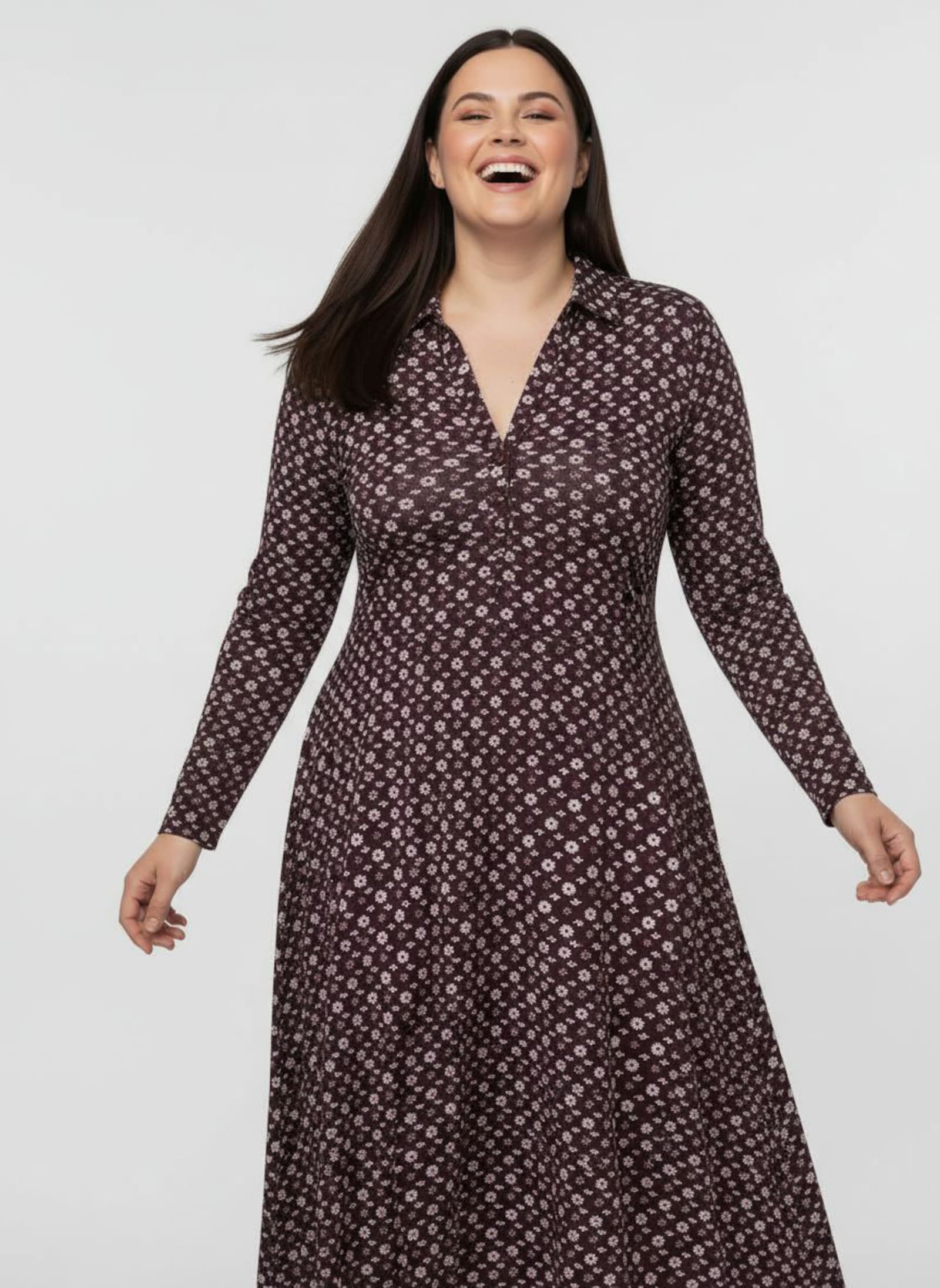 Jerseykleid im Mille-fleurs-Dessin - burgund-ecru-bedruckt