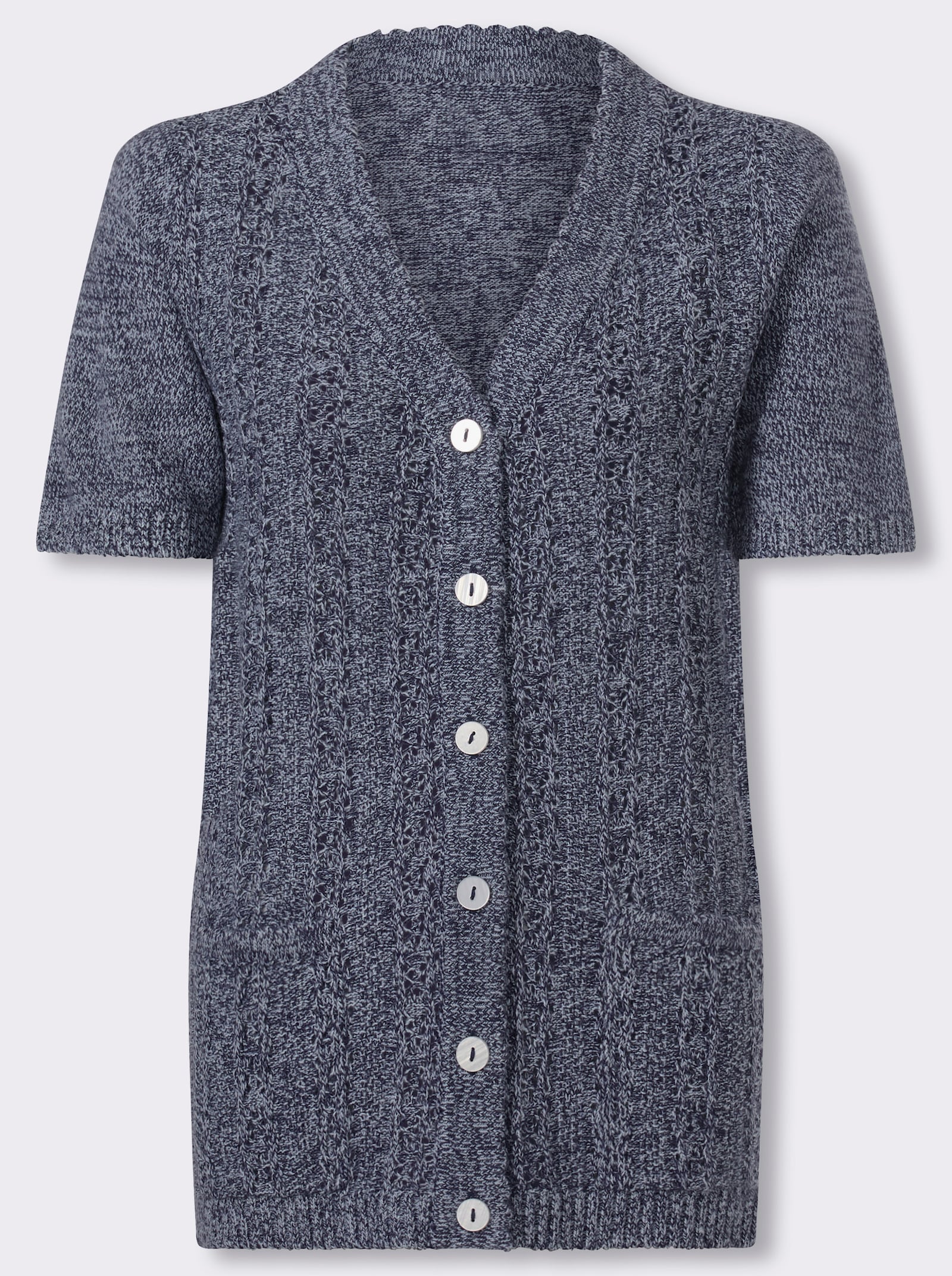 Vest met geschulpte randen - marine/lichtblauw gemêleerd