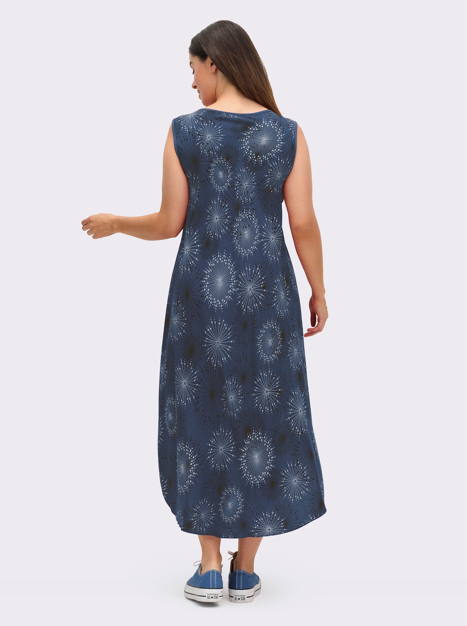 Druckkleid mit Blüten-Muster, figurumspielend - rauchblau-graphit-bedruckt