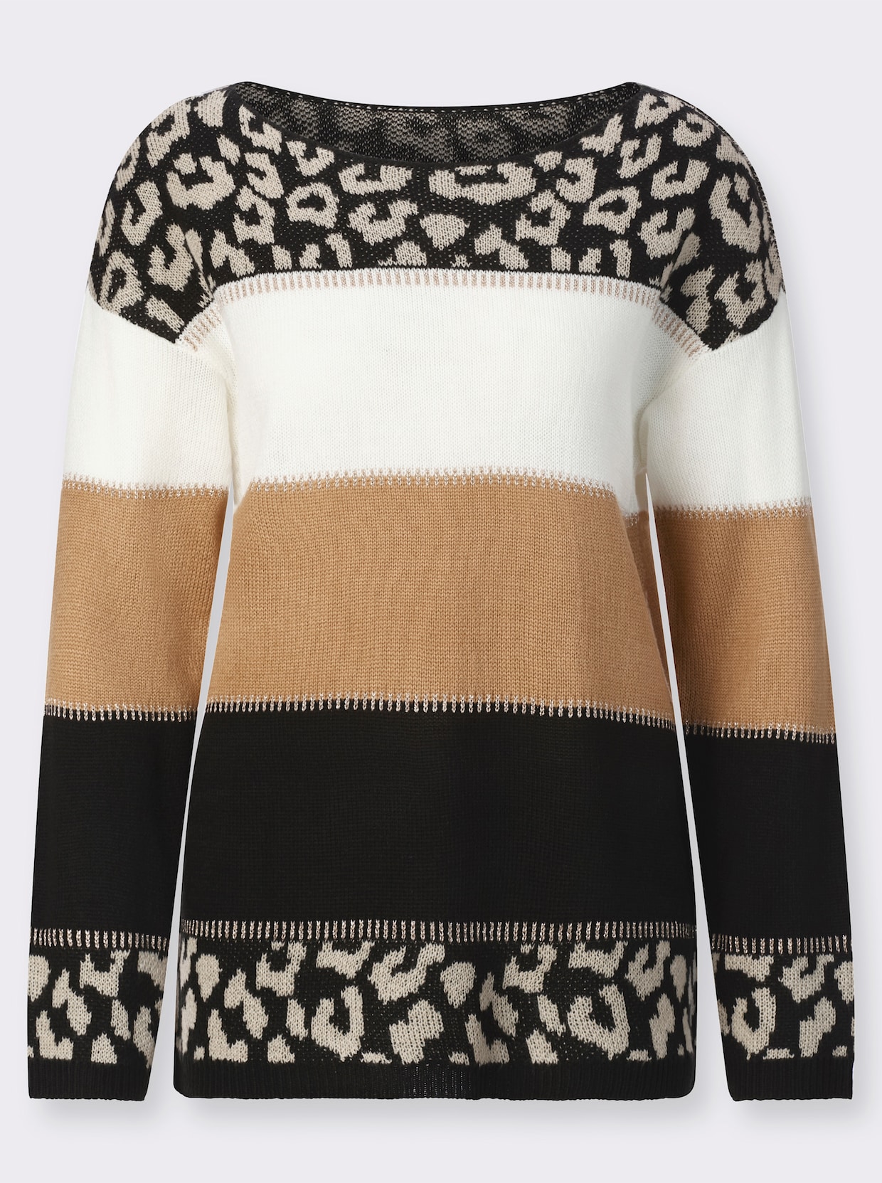Pullover van jacquard - zwart/zand gedessineerd