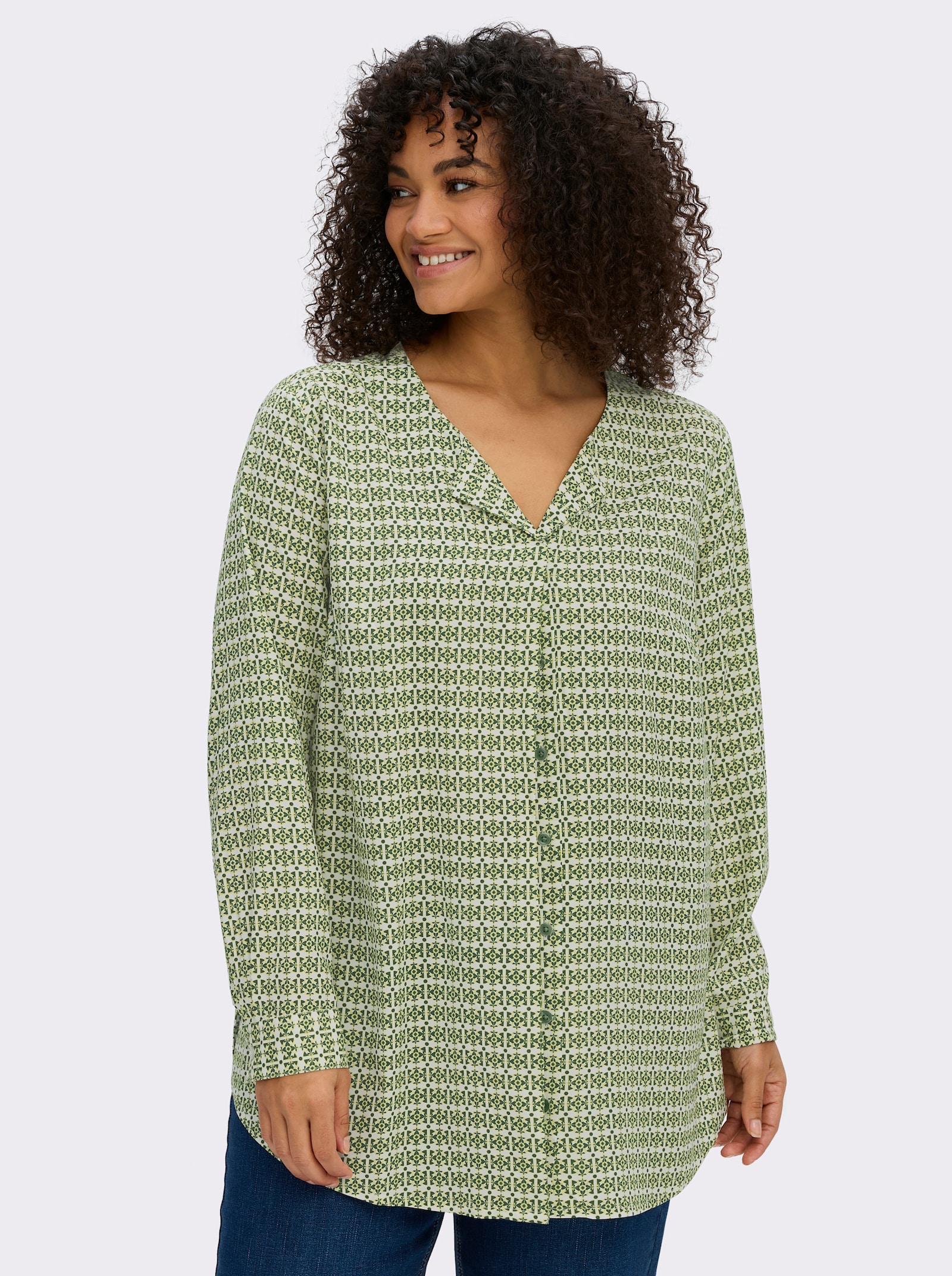 sheego Druckbluse in A-Linie - moos-pistazie-bedruckt