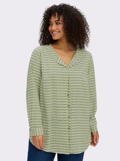 sheego Druckbluse in A-Linie - moos-pistazie-bedruckt
