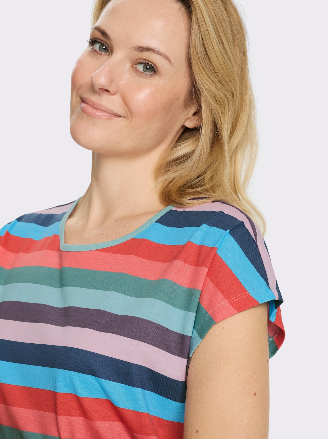 Kurzarmshirt im Streifen-Dessin - mint-rosé-geringelt