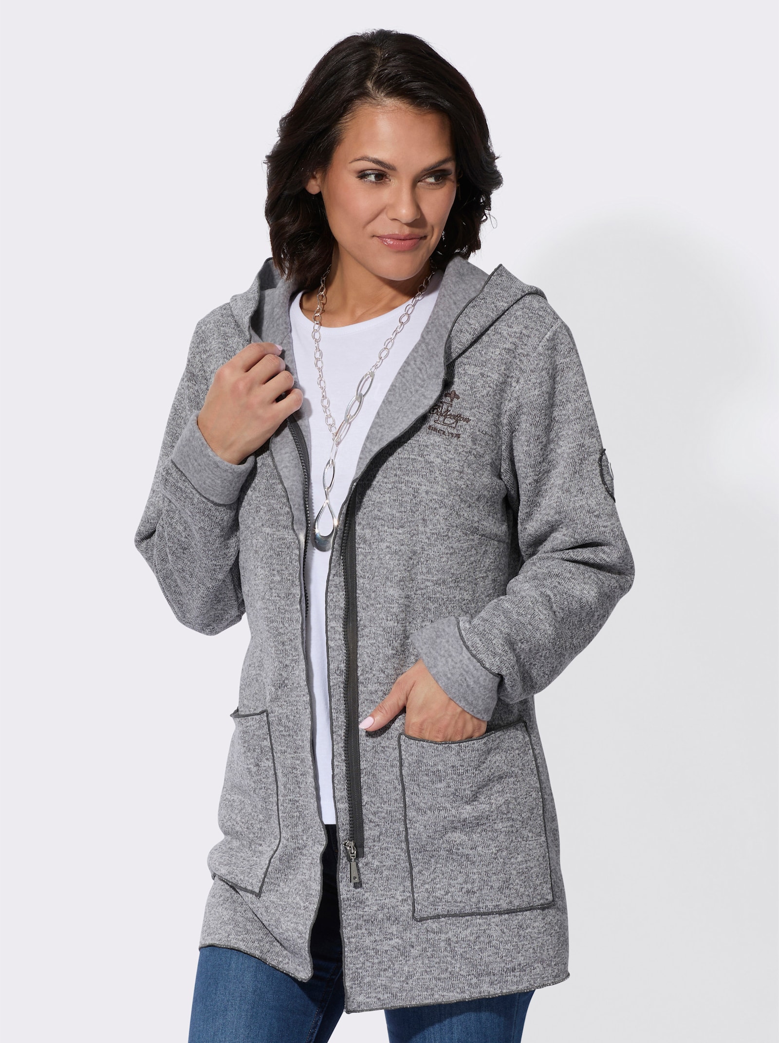 Strickfleece-Jacke mit fixiertem Ärmelaufschlag - anthrazit-meliert