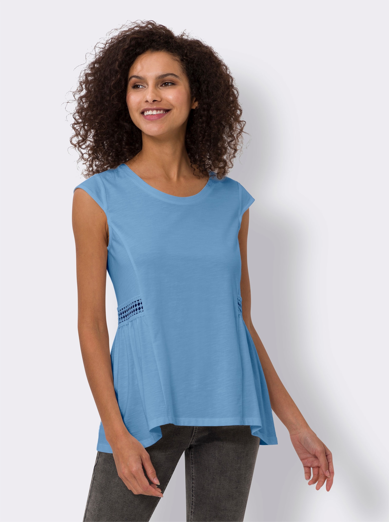 heine Longshirt mit Spitzen-Einsatz - himmelblau