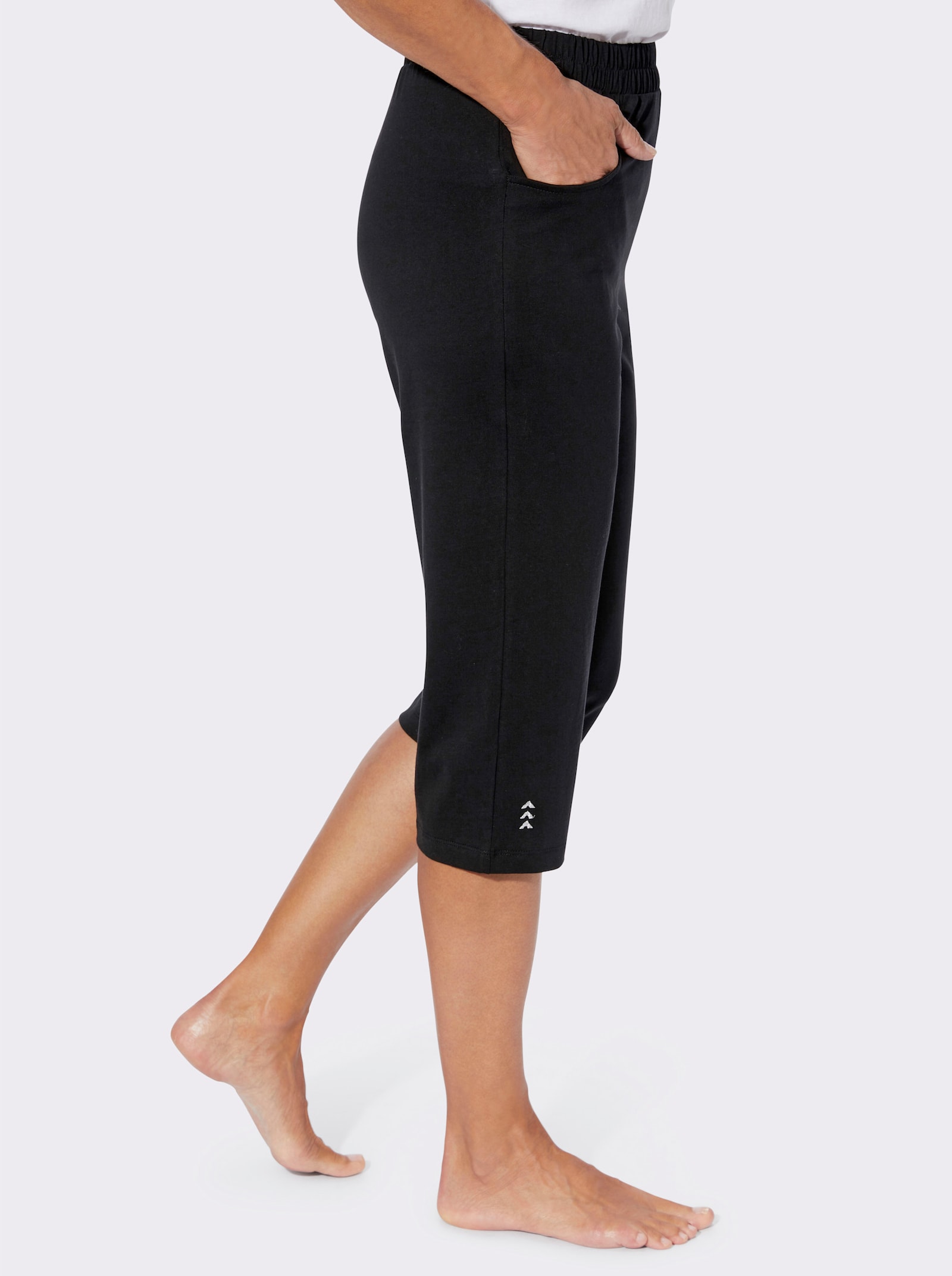 Capri kalhoty s lesklou výšivkou - černá