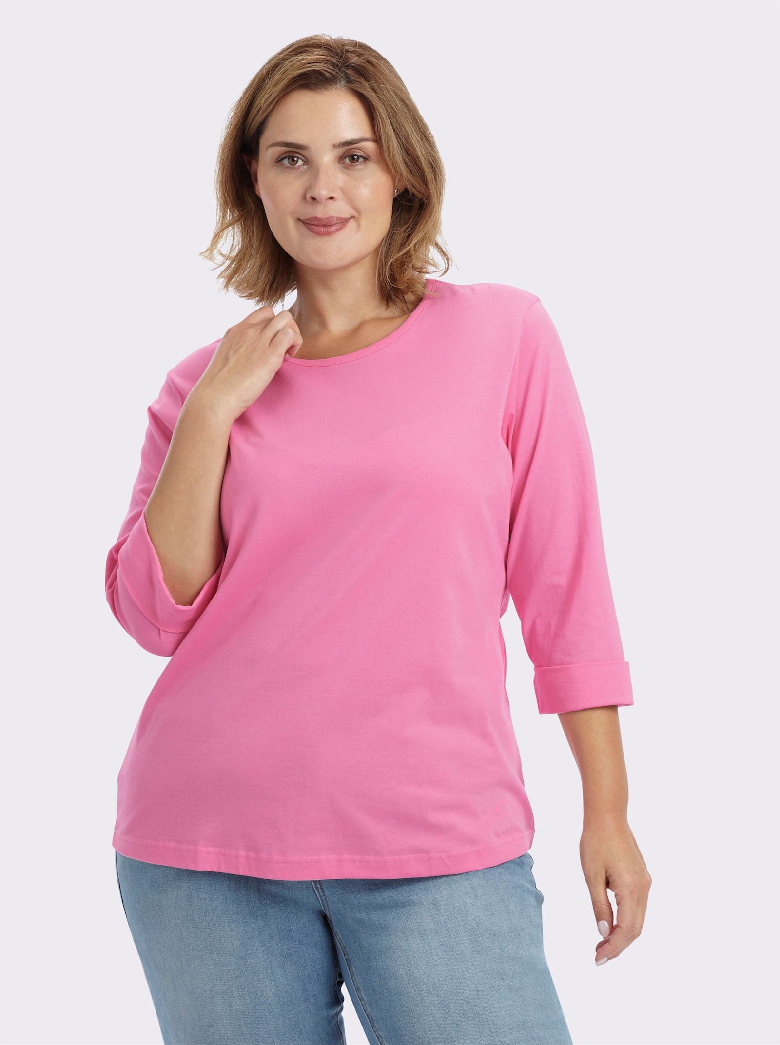 Rundhalsshirt mit 3/4-langen Ärmeln - rosé
