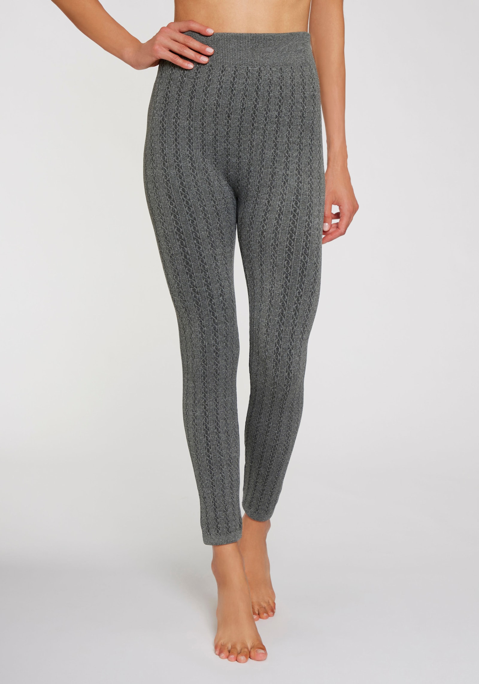 Lavana Strickstrumpfleggings - 1x dunkelgrau meliert