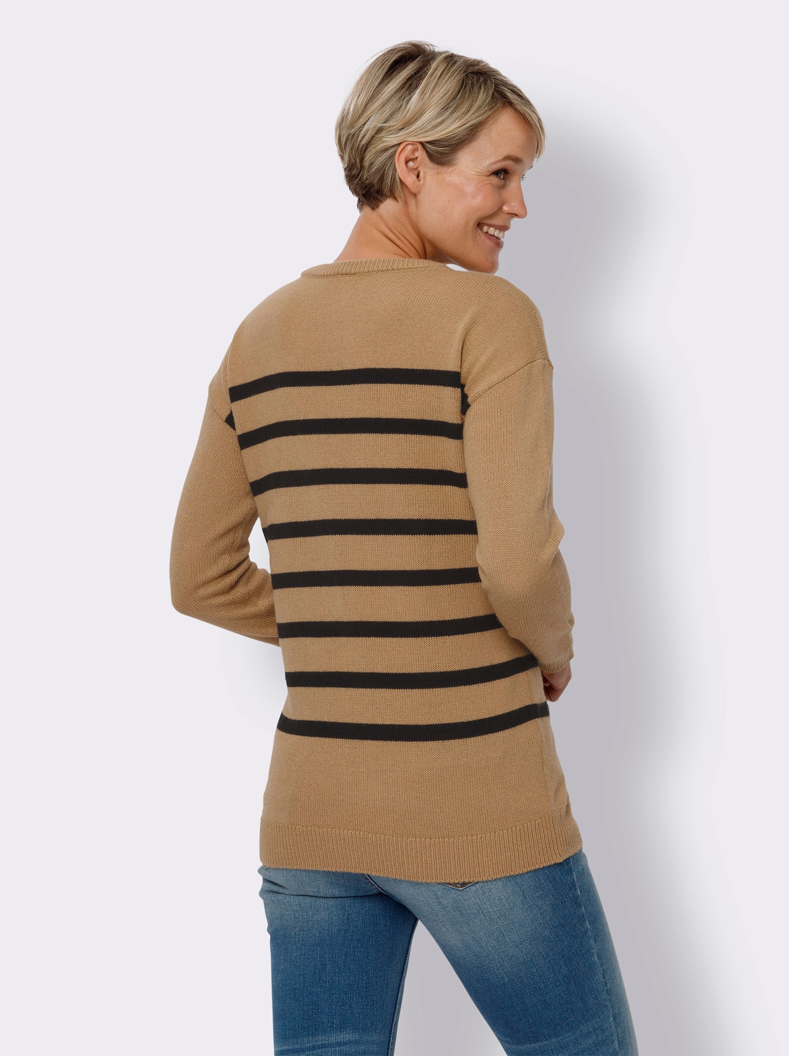 Strickpullover im Ringel-Dessin - camel-schwarz-geringelt