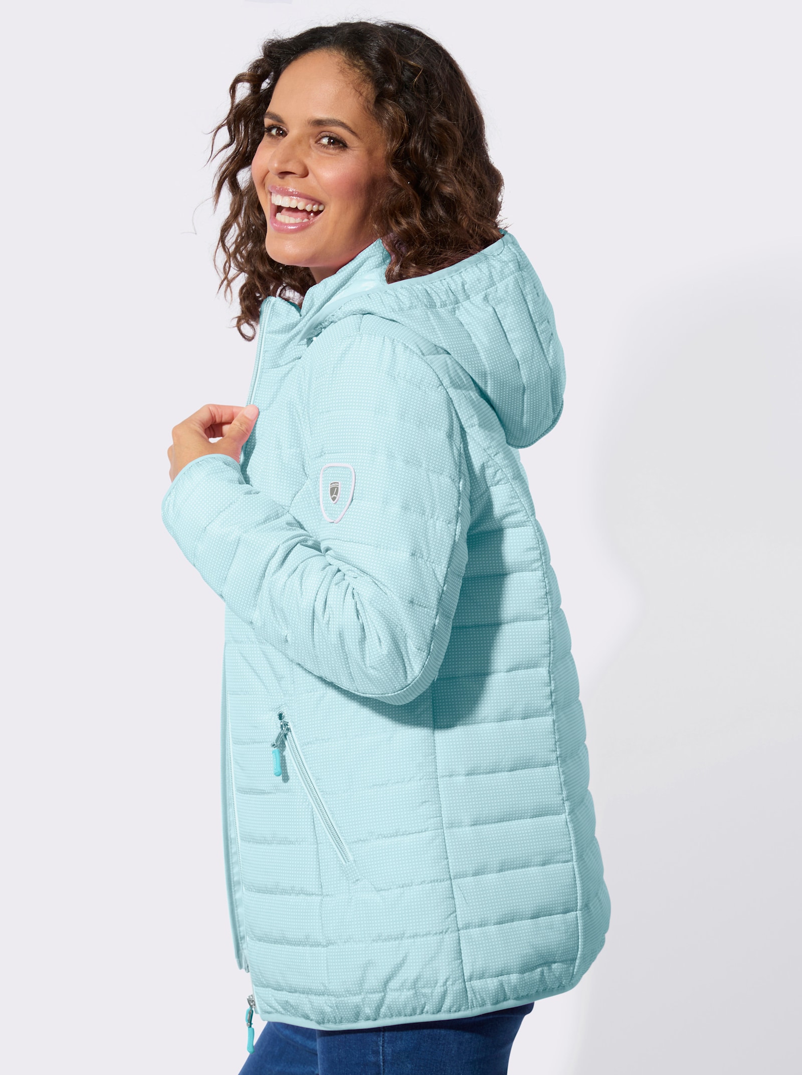 Gewatteerde jas met afneembare capuchon - mint/wit bedrukt