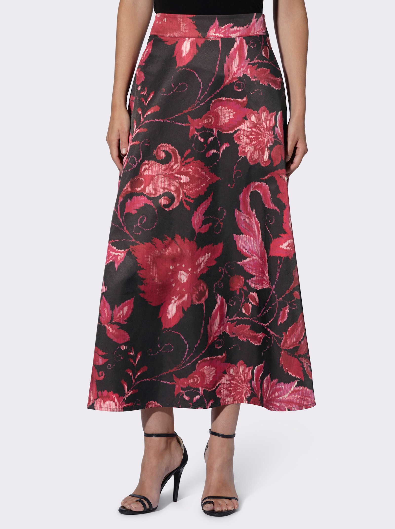heine Maxirok van satijn - zwart/pink geprint