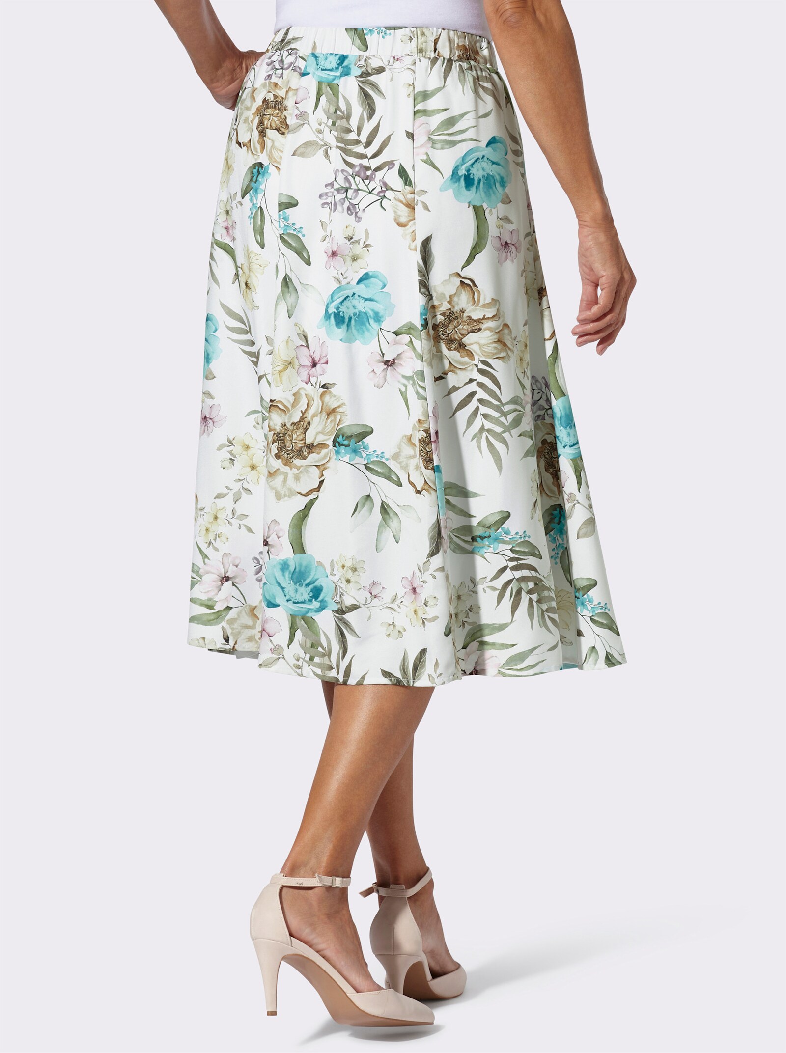 Bahnenrock mit blickdichtem Futter - ecru-rosé-bedruckt