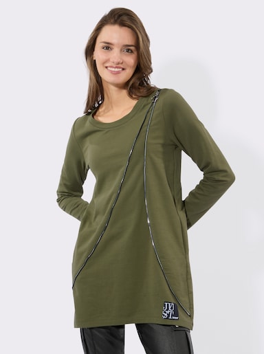 Longsweatshirt mit Zierreißverschluss - oliv