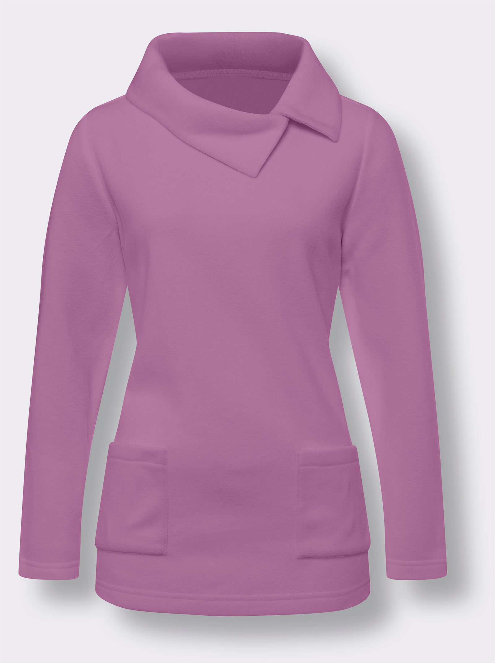 Fleeceshirt met asymmetrische kraag - orchidee