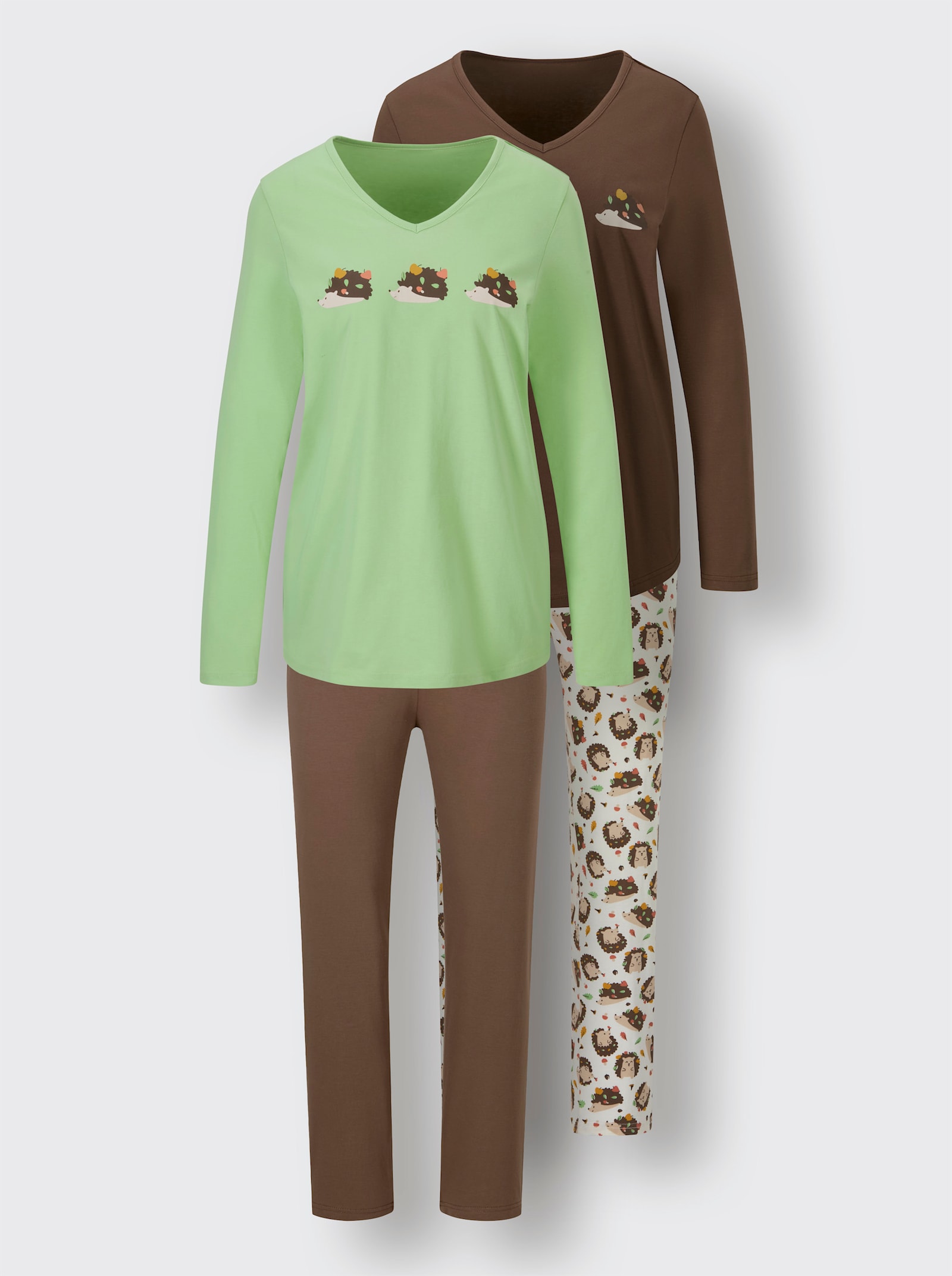 wäschepur Schlafanzüge - reseda-braun + ecru-braun-bedruckt