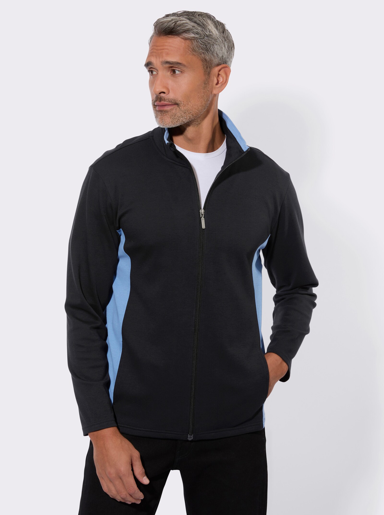 Sweatjacke mit Kontrasten - schwarz-mittelblau