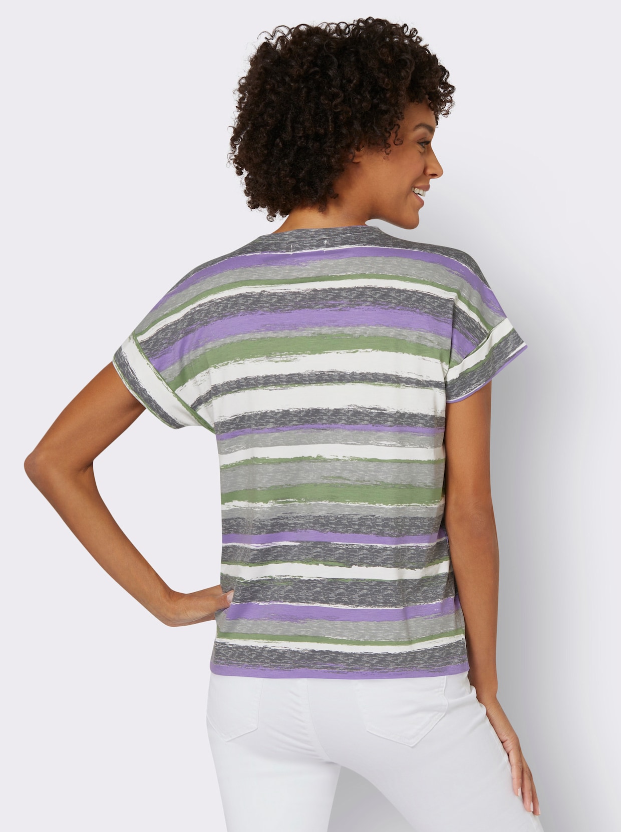 Streepjesshirt - antraciet-lavendel gestreept