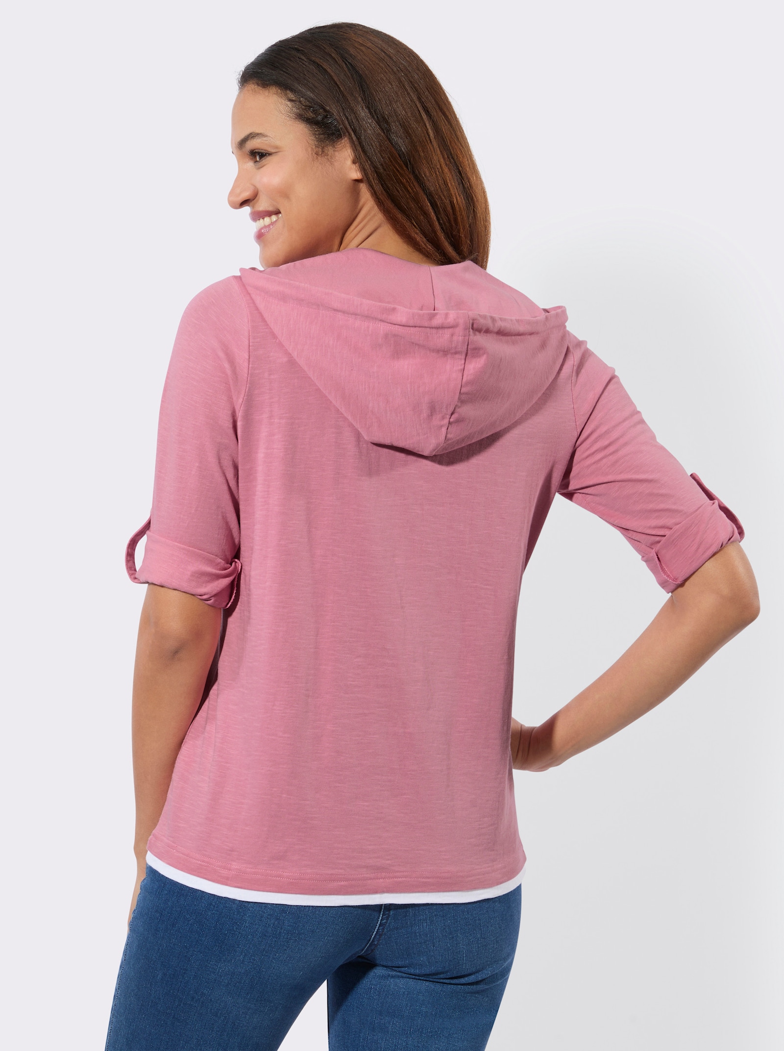 2-in-1-Shirt mit Kapuze - altrosa-weiß