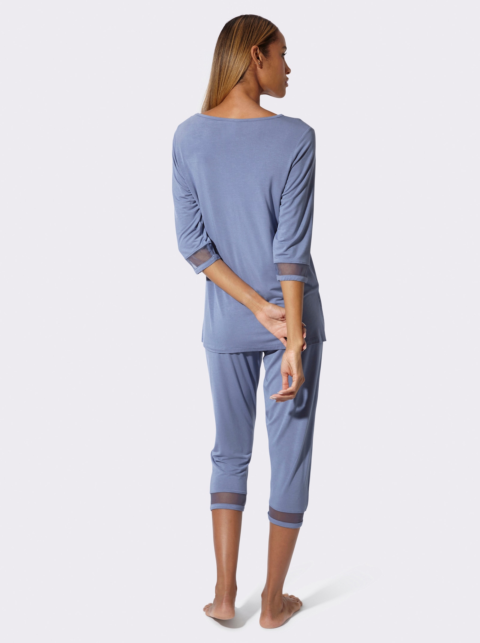 wäschepur Schlafanzug mit Mesh-Einsätzen - taubenblau