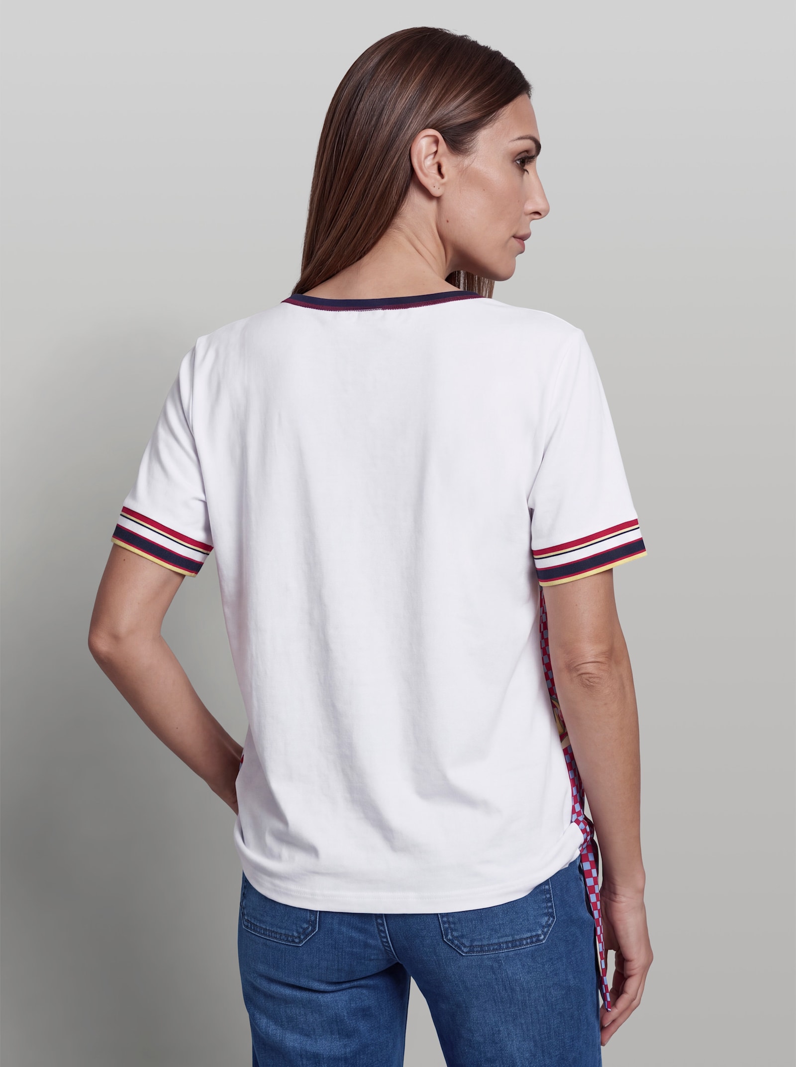 heine Kurzarmshirt mit Knoten-Detail - weiß-erdbeere-bedruckt