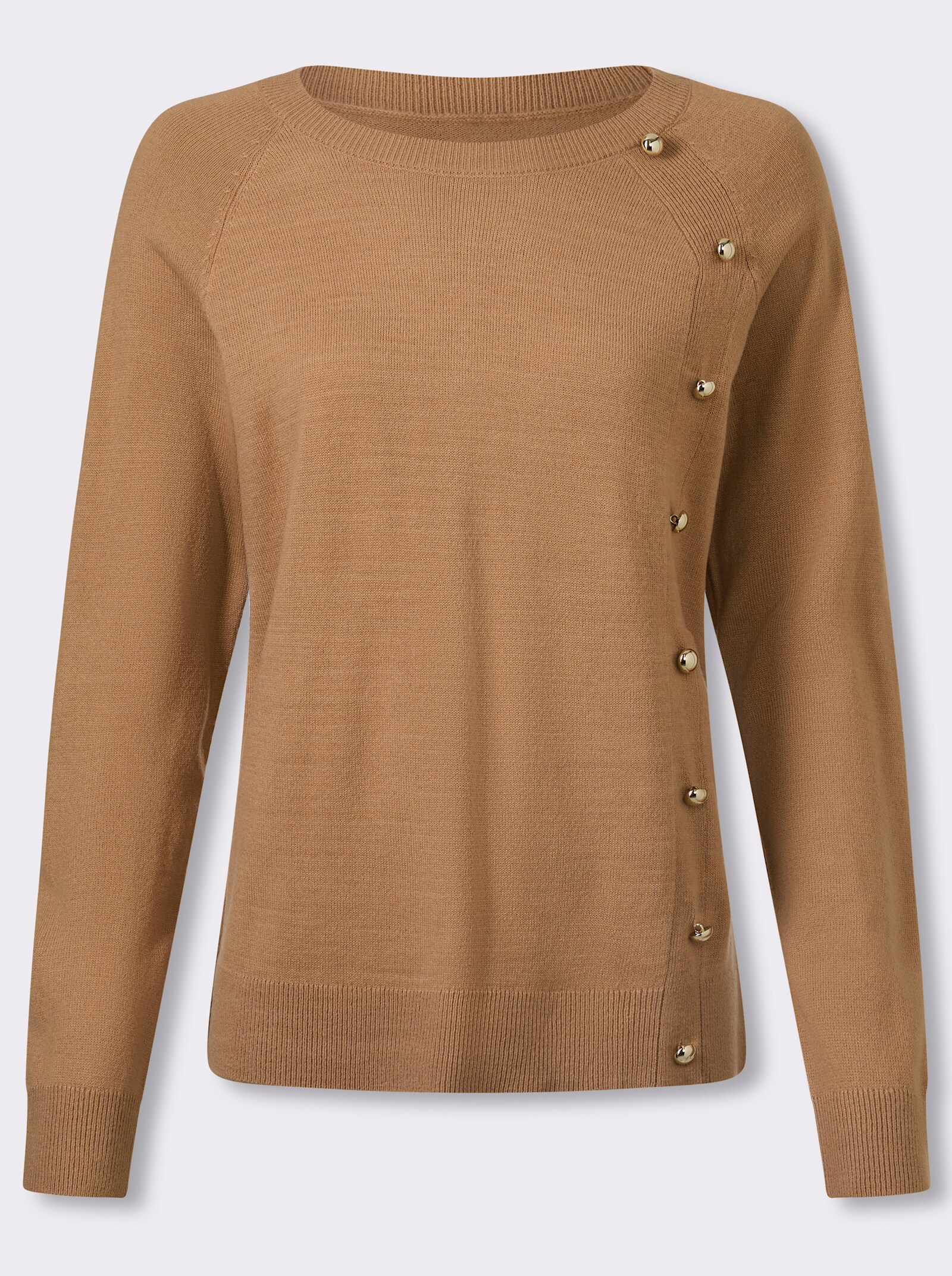 Langarm-Pullover mit Zierknöpfen - camel