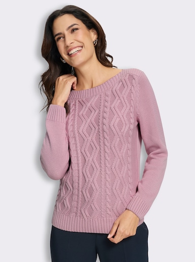 Pullover mit Zopfmuster-Mix vorne - rosé