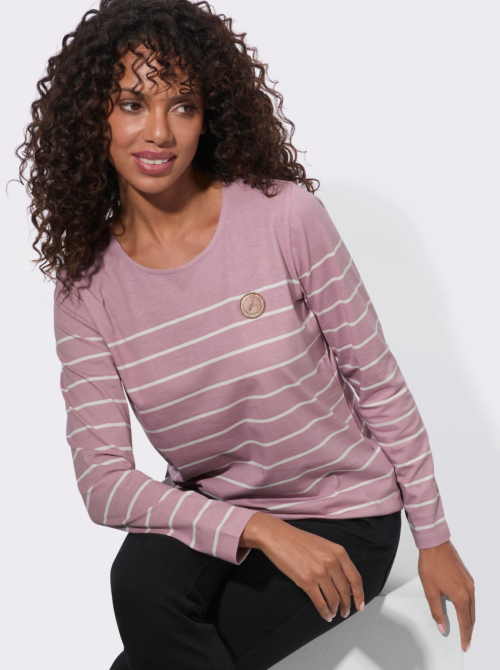  Ringelshirt aus reiner Baumwolle - mauve-ecru