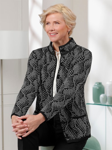 Strickjacke - schwarz-ecru-gemustert