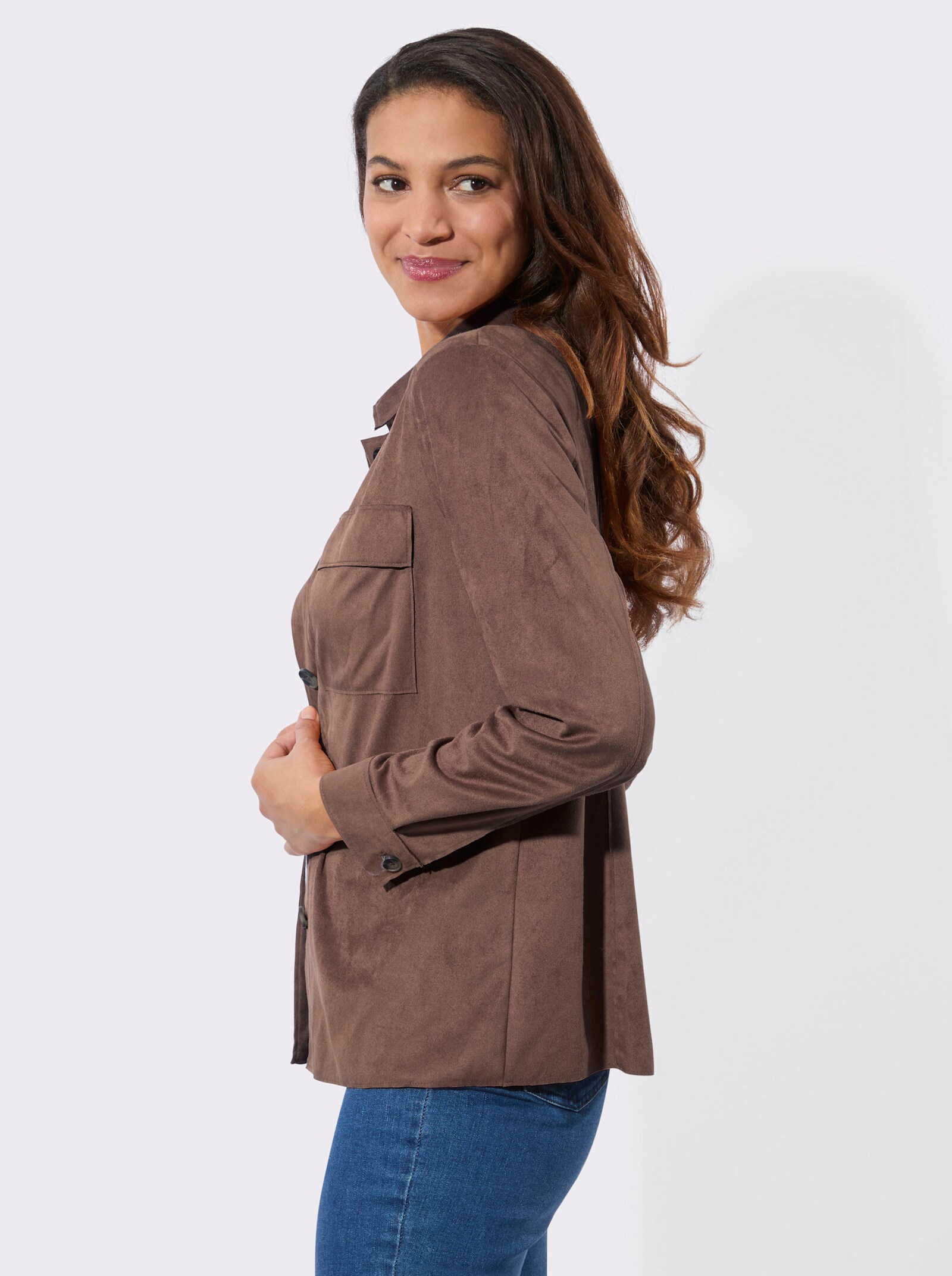 Lederimitat-Blazer mit Schultersattel - schoko