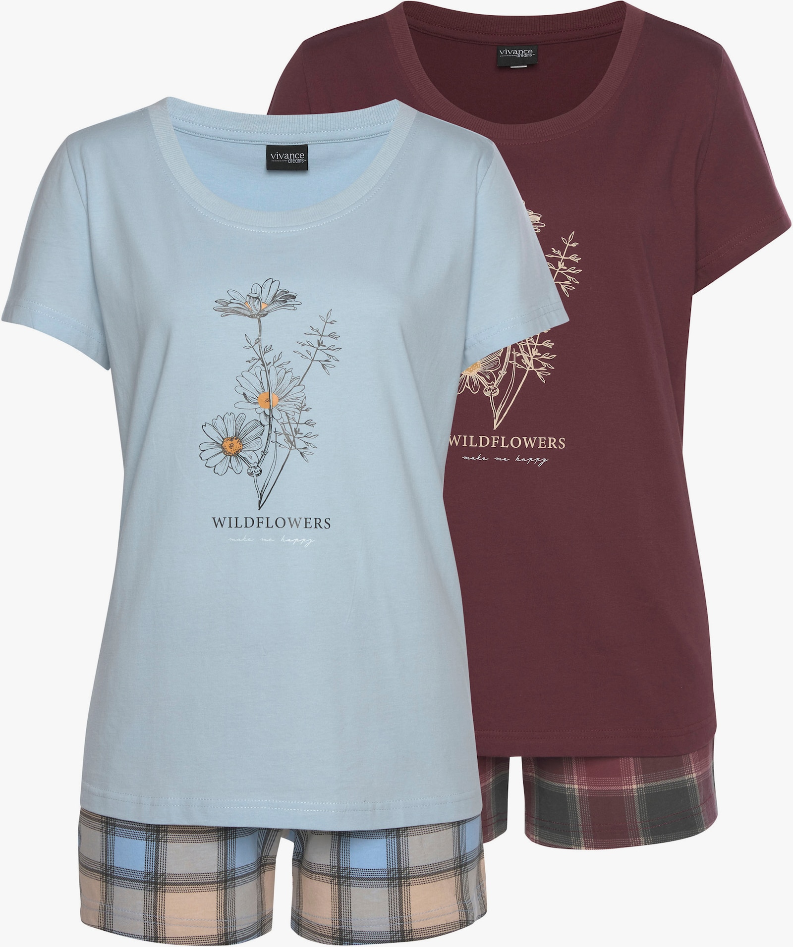 Vivance Dreams Pyjama court - bordeaux à carreaux, bleu clair à carreaux