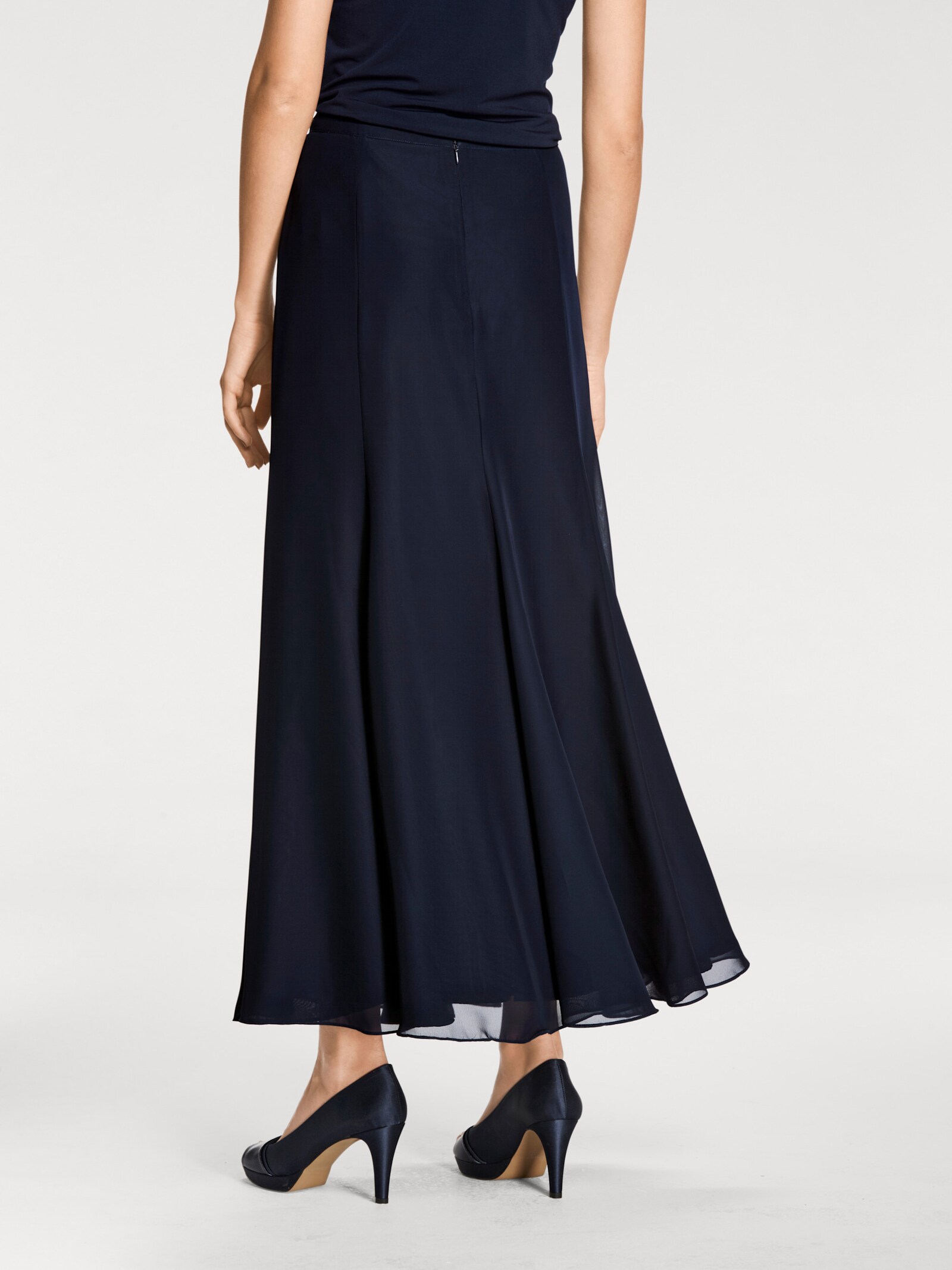 heine Godetrock aus transparentem Chiffon - nachtblau