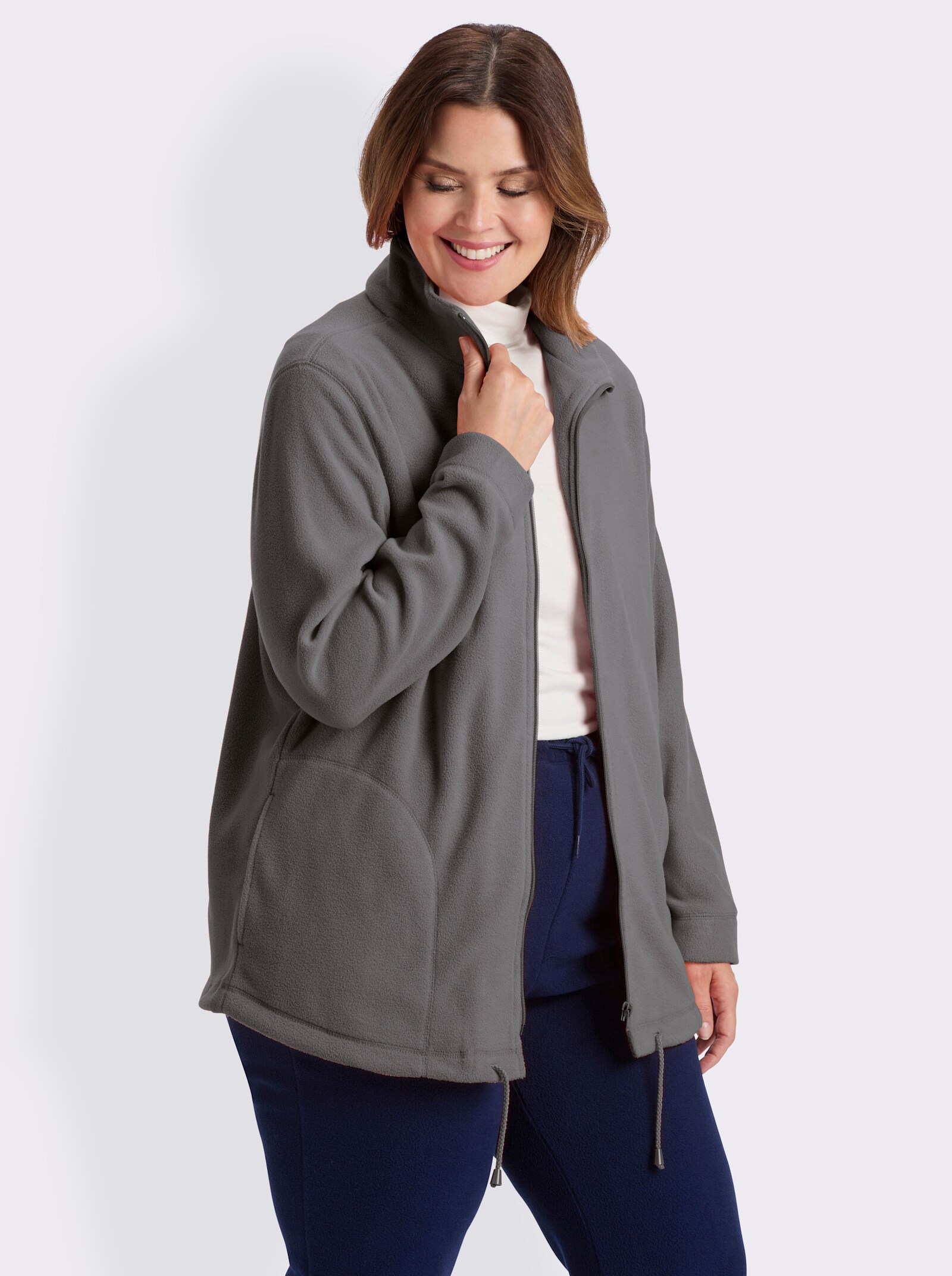 Fleecejacke Kordeldurchzug am Saum - grau