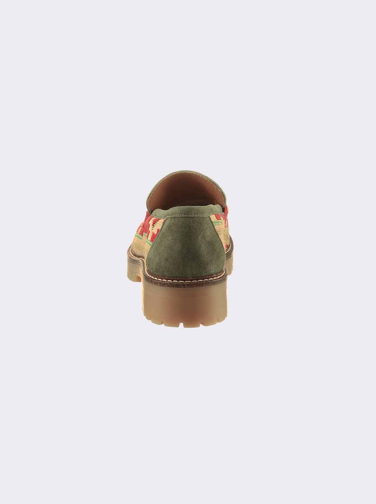 heine Slipper - khaki-rot-gemustert