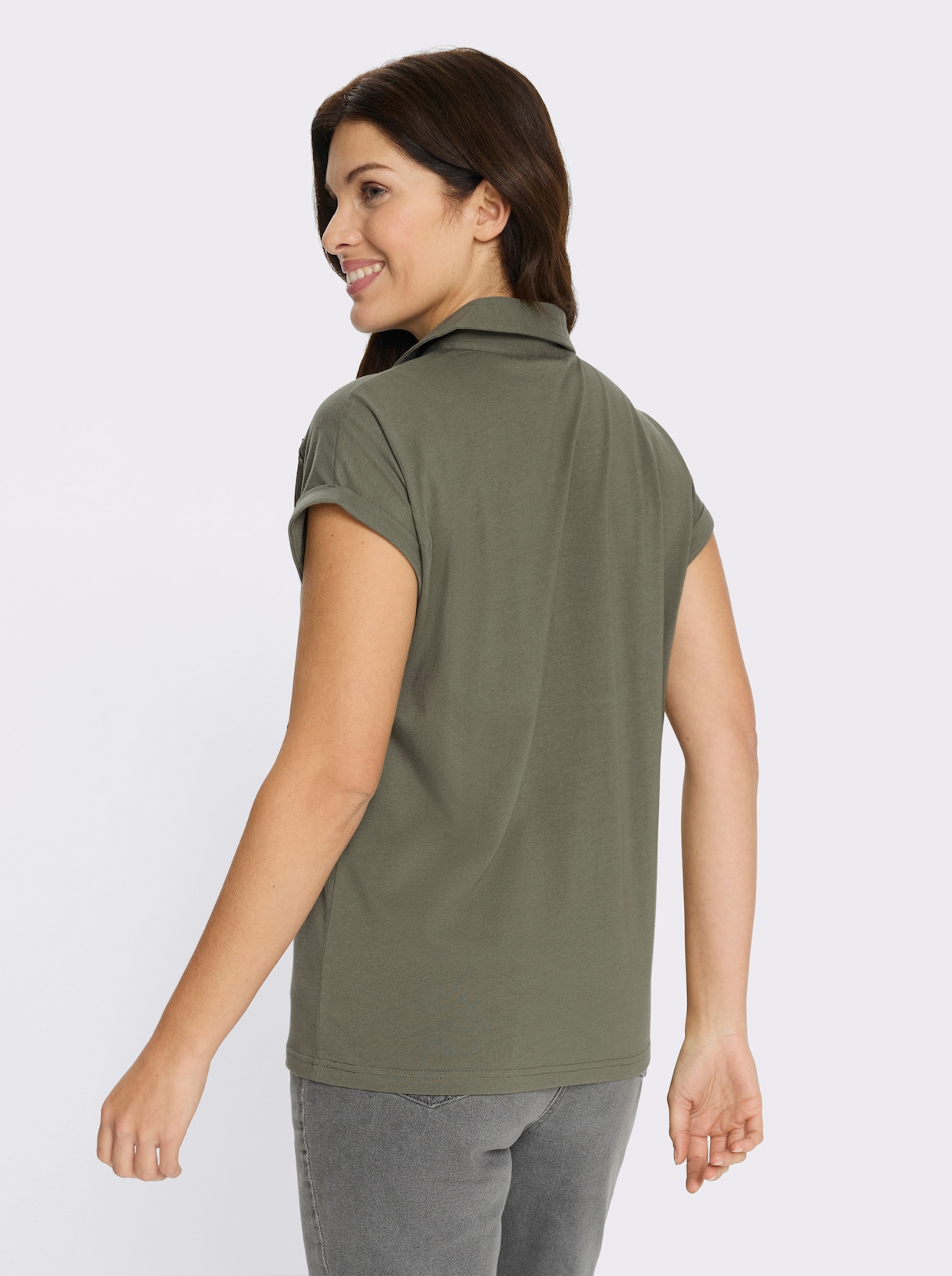 Poloshirt mit Spitzenborte - khaki