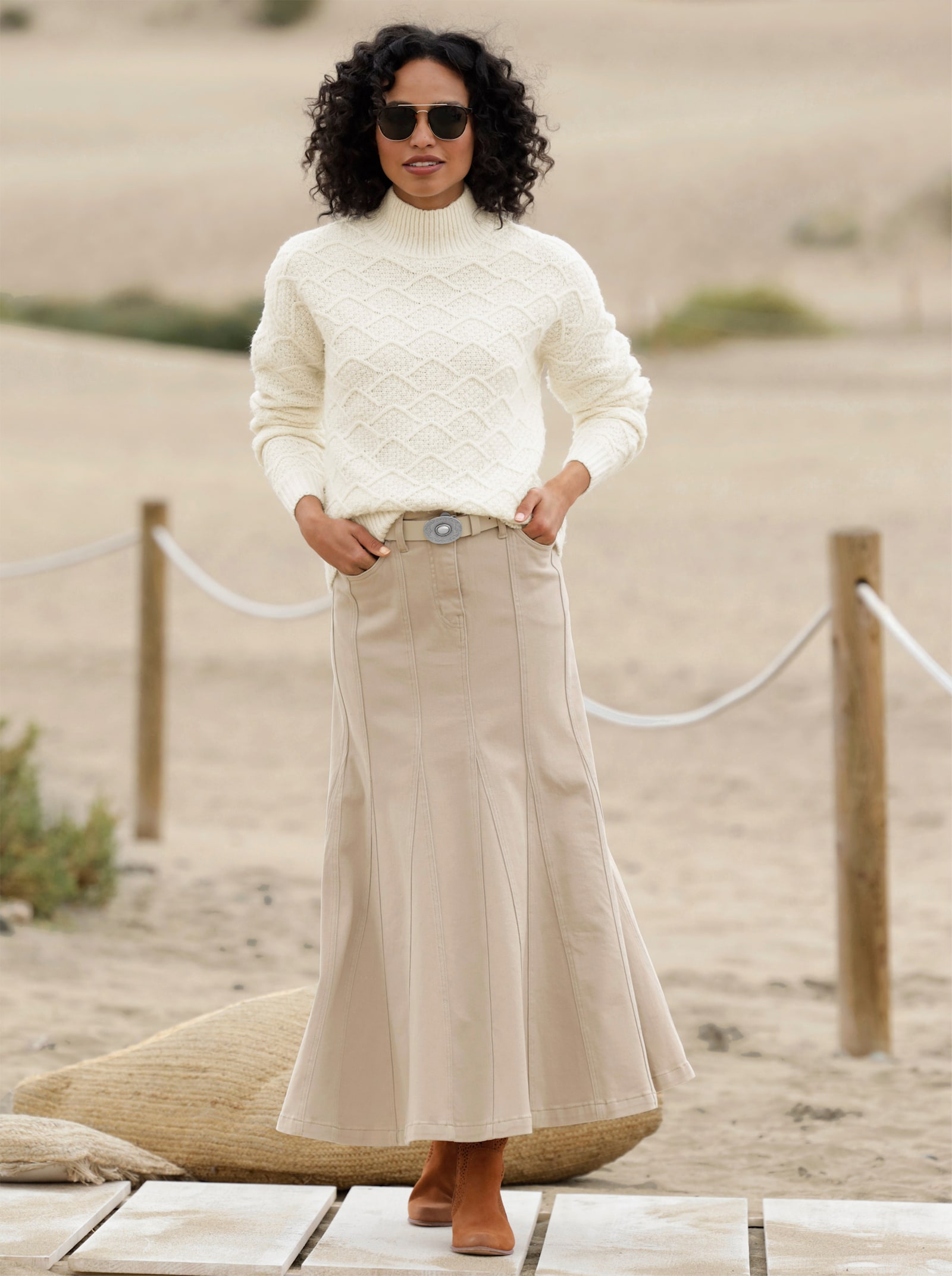 heine Godetrock aus Twill - beige