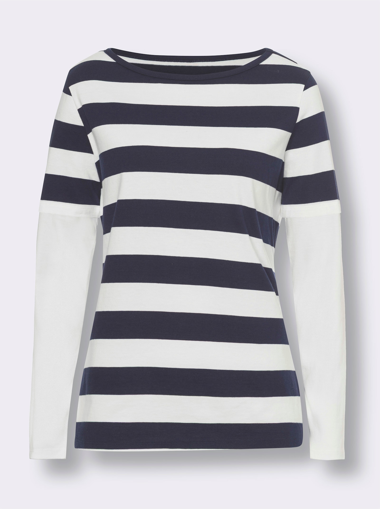 heine Langarmshirt in 2-in-1-Optik - ecru-marine-geringelt