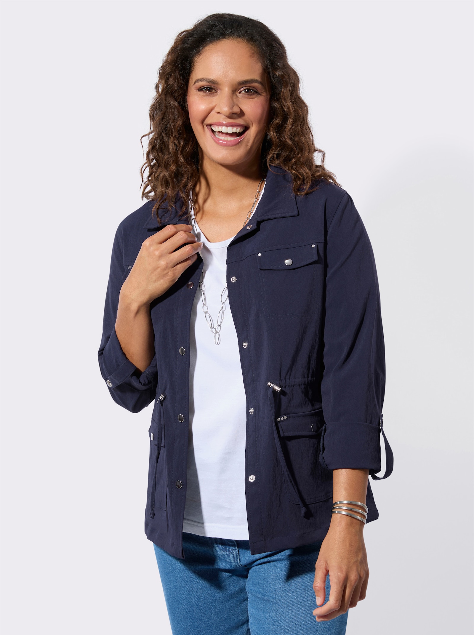 Blusenblazer mit Tunnelzug in der Taille - marine