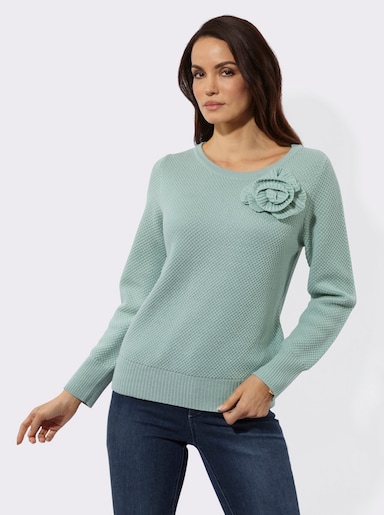 Langarm-Pullover mit Blüten-Applikation - kalkmint