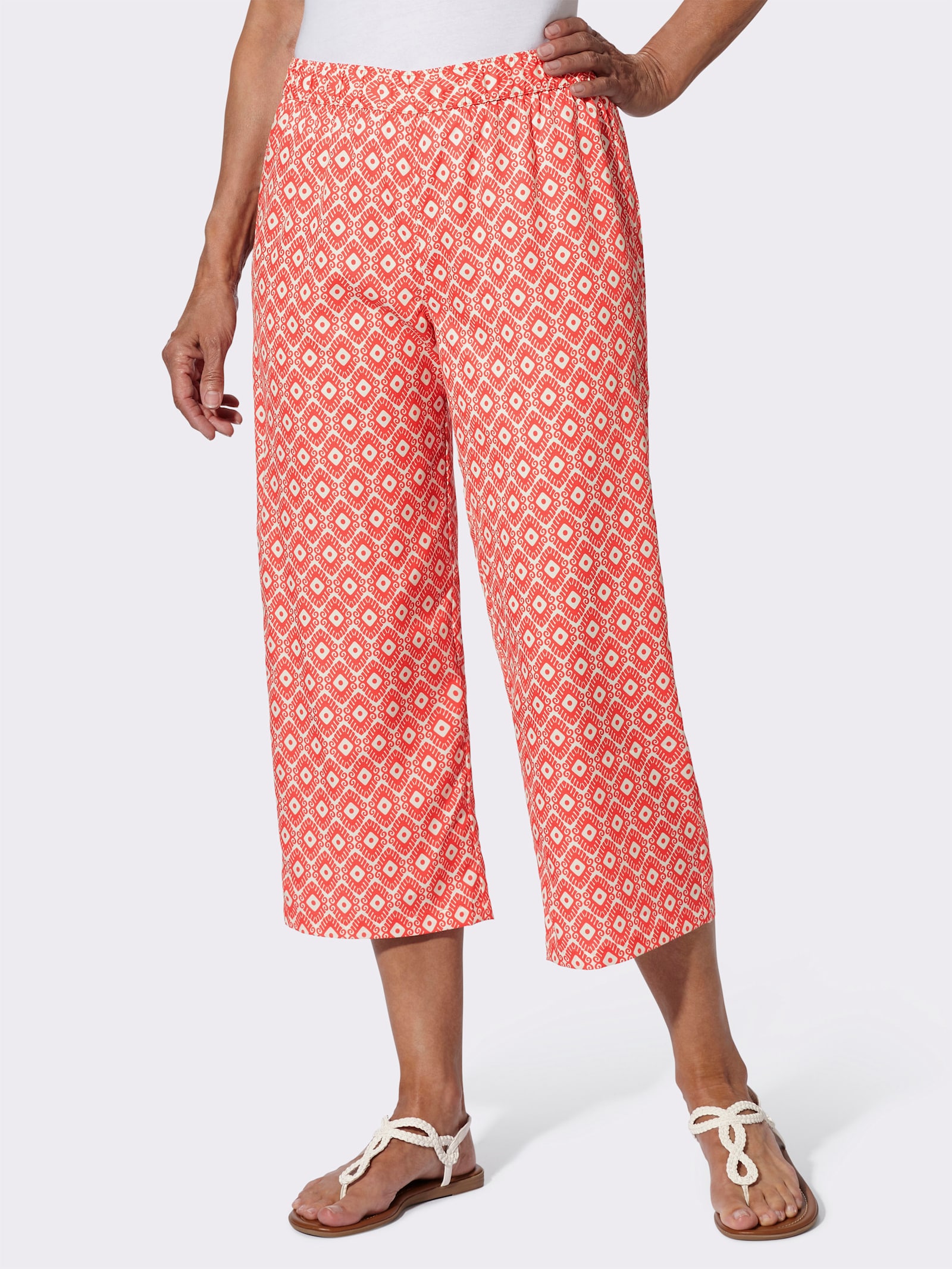 7/8-Hose in weiter Form - ecru-hummer-bedruckt