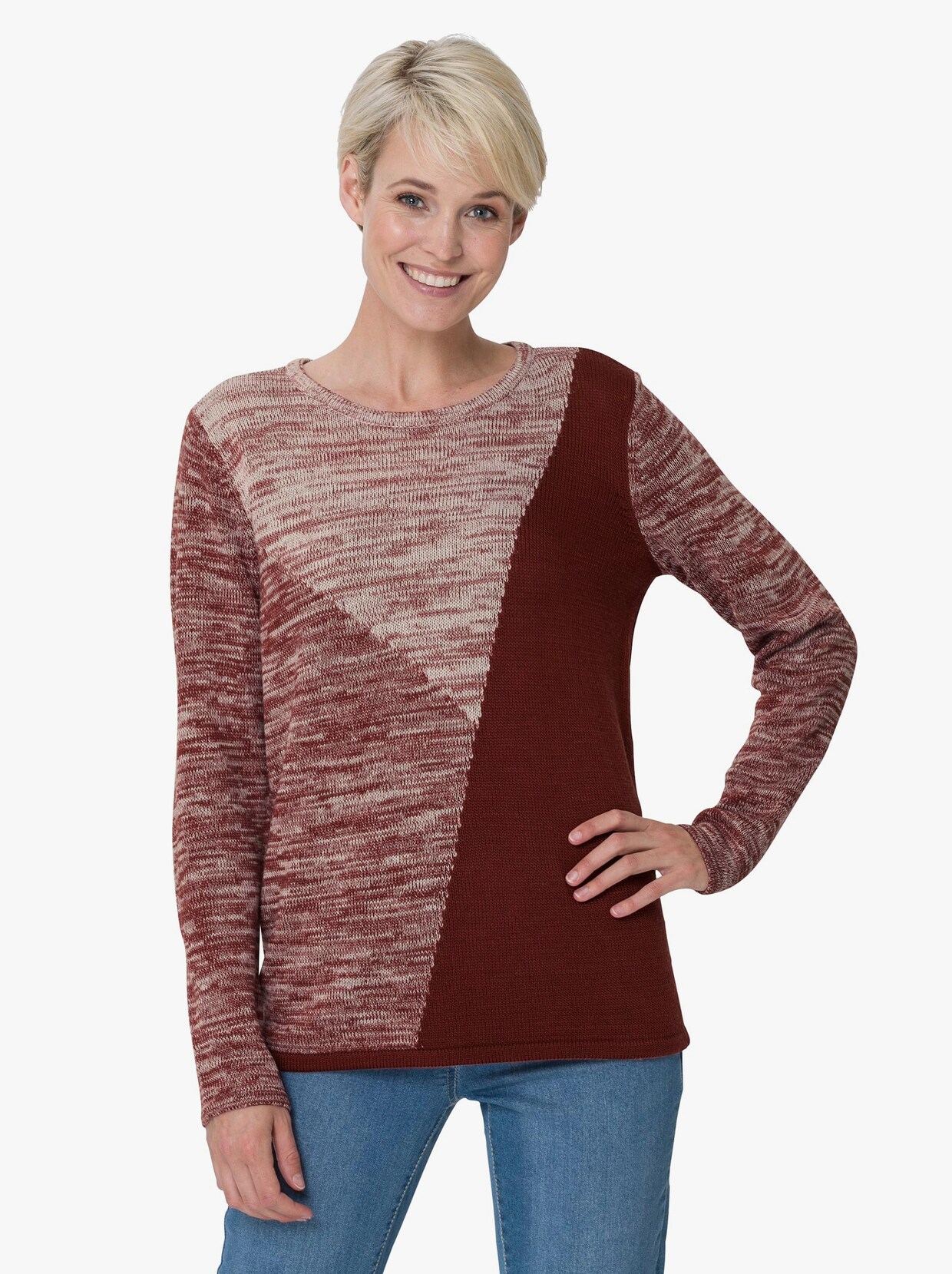 Pullover met lange mouwen - roodbruin gedessineerd