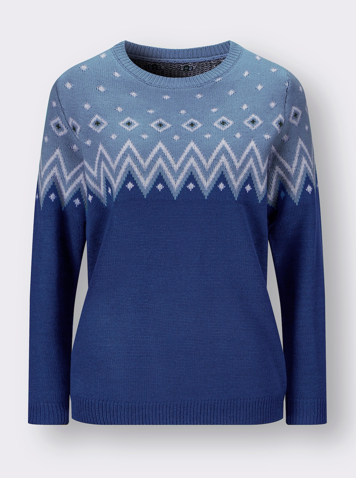 Noorse trui van jacquard - koningsblauw/bleu gedessineerd