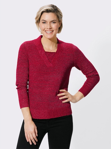 Bouclé-pullover - rood/zwart gemêleerd