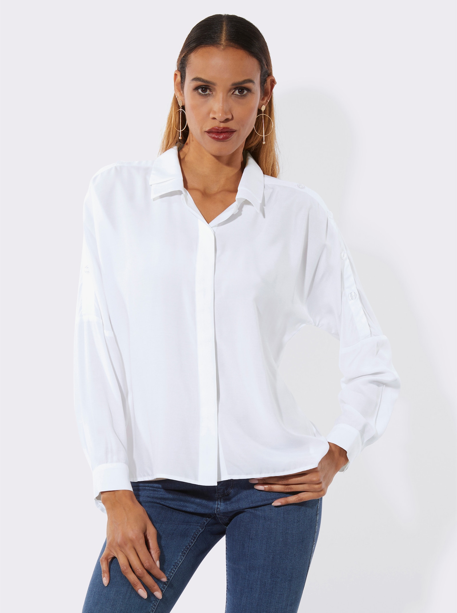 Hemdbluse mit Fledermaus-Ärmeln - weiß
