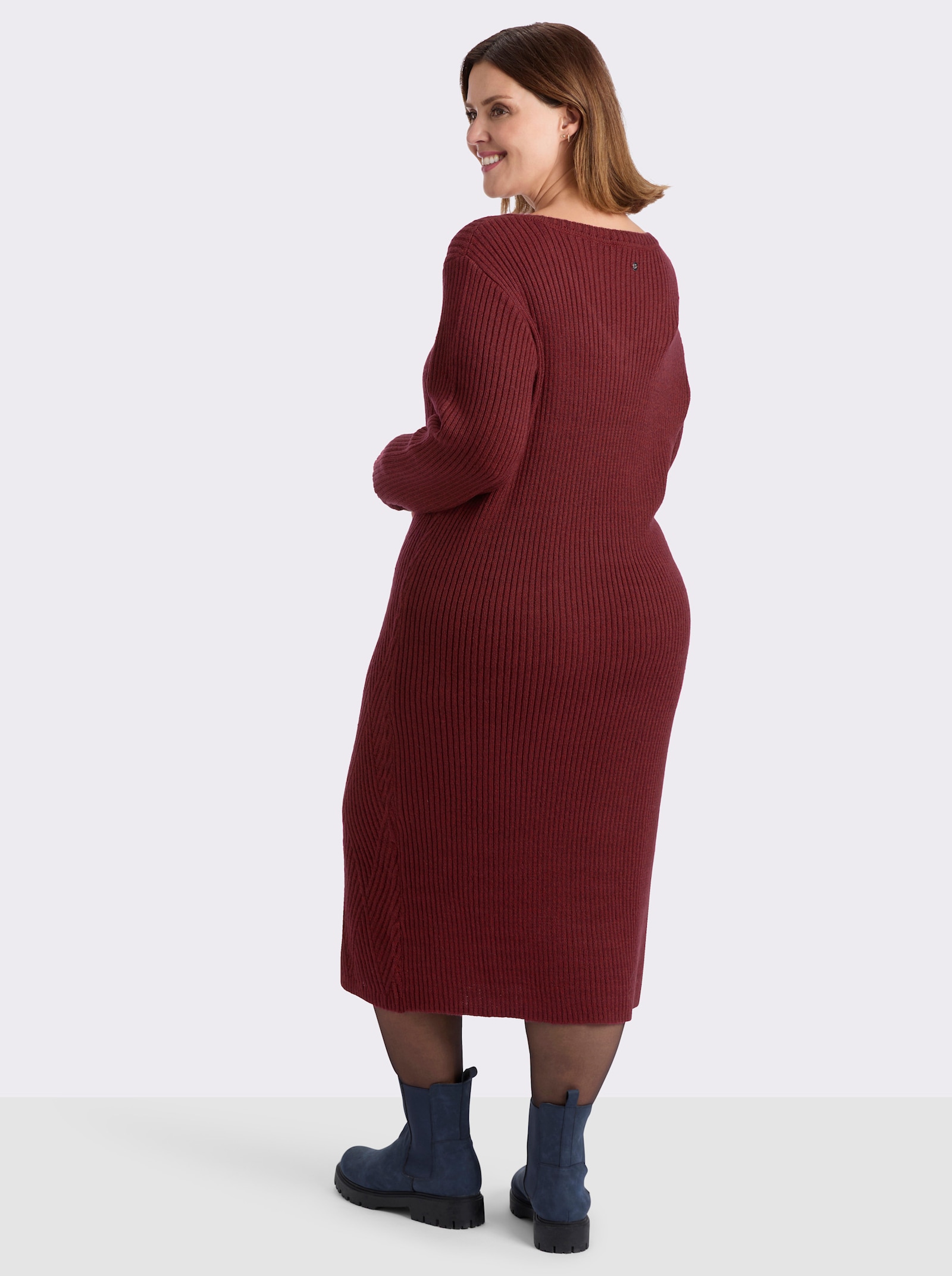 sheego Strickkleid mit Rautenstrickmuster - kirsche-bordeaux-meliert