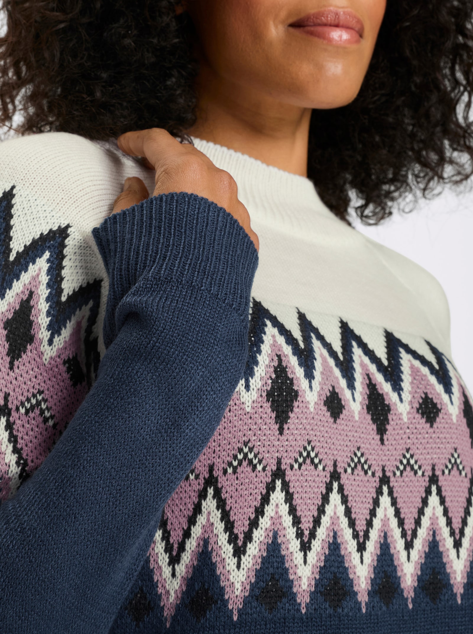 Pullover met lange mouwen en Noors patroon - donkerblauw/mauve gedessineerd