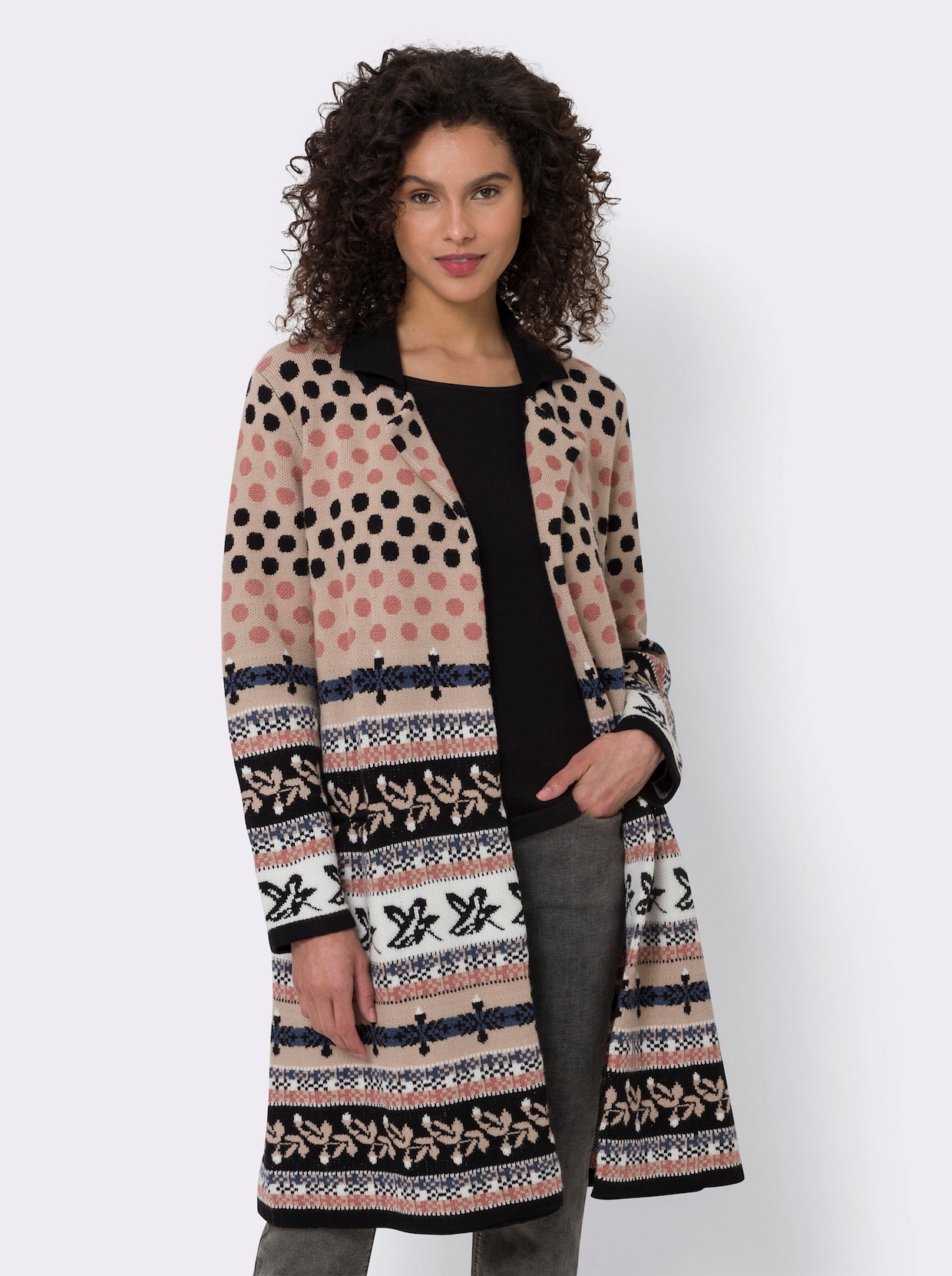 heine Manteau en tricot - noir-beige à motifs