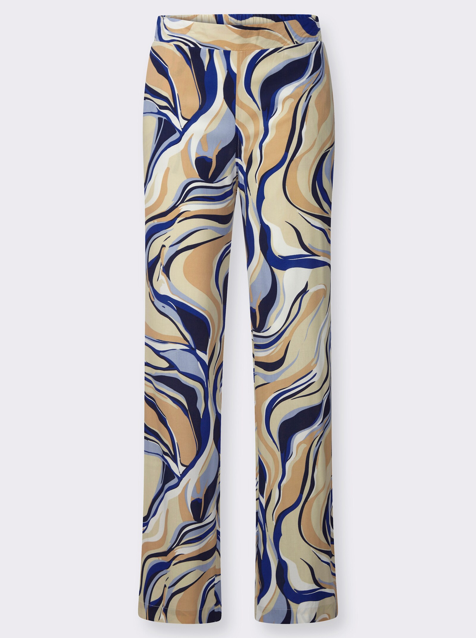 Schlupfhose aus reiner Viskose, Wellen-Druck - ecru-marine-bedruckt
