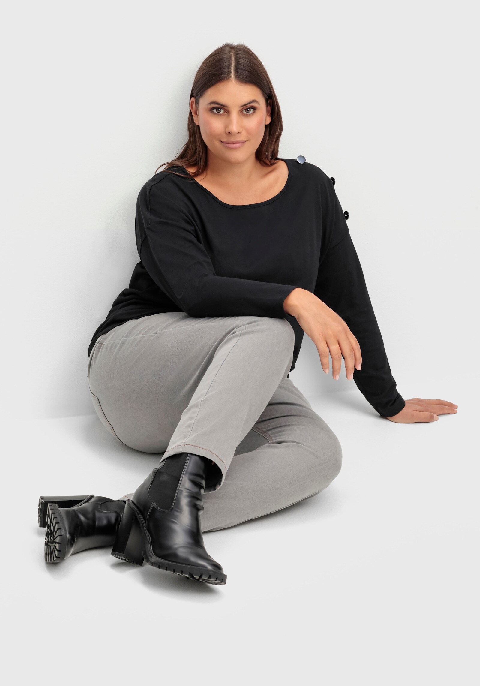 Jeans im Paperbag-Schnitt - grey-denim