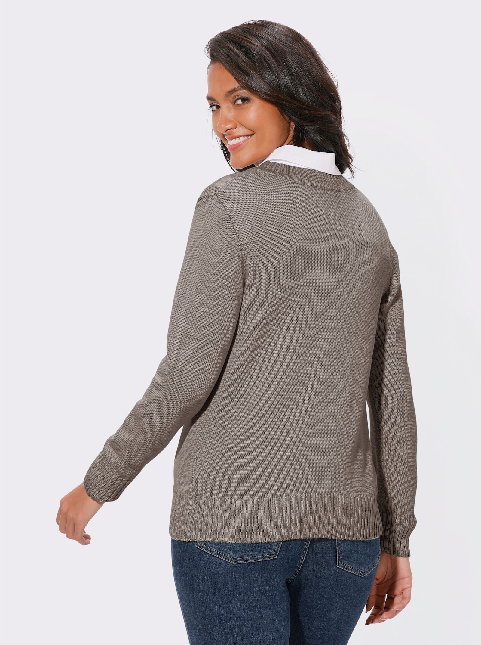 Strickjacke mit farblich abgestimmten Knöpfen - taupe-meliert