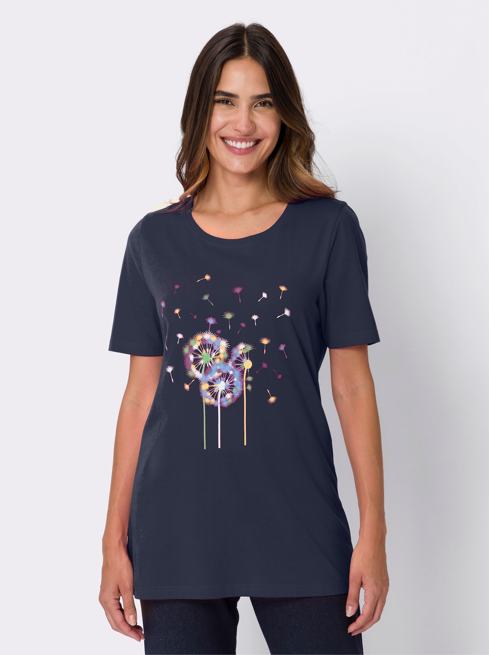 Longshirt aus Baumwolle, bedruckt - nachtblau